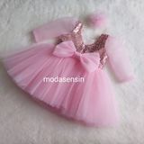 Esmaca Moda Kız Çocuk Uzun Tül Kol Elbise - 01P-Pembe - 2 - 3 Yaş