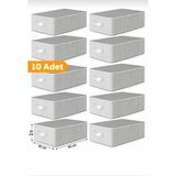Esmana Living 10 Adet Antrasit Çizgili Büyük Boy Baza Altı ve Çekyat Hurç - 65X45X22 cm - Organizer - Gri