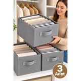 ESMANA LIVING 3 Adet Gri Kumaş Katlanabilir Dolap İçi Kıyafet Düzenleyici Kutu - 45 x 30 x 20 cm