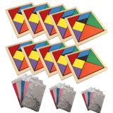 Esmay 10 ADET Ahşap Kare Tangram Renkli Zeka Oyunu 7 Parça 14x14cm Hediye Paketi ile birlikte Okul Öncesi İlk Okul Karne Hediyesi Doğum günü Hediyesi