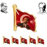 Esmay Türk Bayrağı Atatürk Yaka Rozeti Metal Rozet Klipsli 5 Adet Dalgalanan Türk Bayrağı Atatürk Rozeti