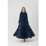 Esme Model Kolu Taşli Kloş Elbise -Lacivert