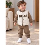 Esmer Bebe Erkek Bebek 3’lü Bear Desenli Takım – Kahverengi Eşofman Altı ve Baskılı Sweatshirt, Ekru Şişme Yelek - 12 - 18 Ay - Krem - Kahverengi