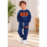 Esmer Bebe Erkek Çocuk Gap Baskılı Eşofman Takımı Lacivert Sweatshirt Jogger Alt Üst Takım - 7 - 8 Yaş