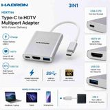 Esmer Bilişim 3in1 Type-C To HDMI USB 3.0 Pd Dönüştürücü Adaptör 4K - Beyaz