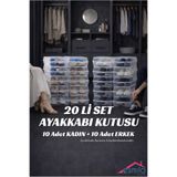ESMİLA 20’li Set Ayakkabı Kutusu Erkek& Kadın– Şeffaf Ayakkabı Saklama Kutusu Düzenleyici Organizer 10 Erkek 10 Kadın