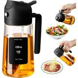 Esmo Home 2’si 1 Arada Yağ Püskürtücü & Dökücü 470 ml – Airfryer Uyumlu Cam Yağ Spreyi – Zeytinyağı, Sirke ve Salata Için – Yağ Tasarrufu Sağlayan Sprey Şişe (Siyah) - 0 - Siyah - Option-1