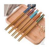 Esmo Home 5 Çift Doğal Bambu Chopstick Seti | Çiçek Desenli Uzak Doğu Yemek Çubuğu | Sushi, Noodle ve Ramen Için Yeniden Kullanılabilir Ekolojik Çubuklar - 01P-Pembe
