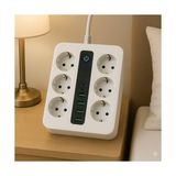 Esmo Home 6 Priz + 4 USB Çıkışlı Akıllı Çoklu Priz - Aç/kapa Anahtarlı, Hızlı Şarj Destekli, 3680 Watt, Ev & Ofis Kullanımı - 1 Adet - Ahşap
