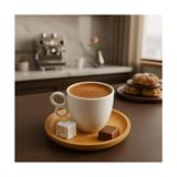 Esmo Home 6'lı Seramik Türk Kahvesi Fincan Takımı – Ahşap Bambu Tabaklı, Modern Kulplu, Şık Kahve Sunum Seti - 001-Renkli