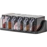 Esmo Home 6’lı Standlı Kaşıklı Baharatlık Seti – Duvara ve Tezgaha Uygun, 300 ml Kapasiteli, Etiketli Şeffaf Baharat Kutuları, Kaşıklı Düzenleyici Stand - Kestane Akaju - Option-1