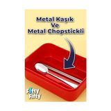 Esmo Home 700 ml Iki Bölme Paslanmaz Çelik Bento Lunch Box Yeni Nesil Sefer Tası Metal Kaşık Hediyeli FF7155 - Kestane Akaju - Option-1