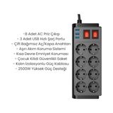 Esmo Home 8 Prizli Çoklu Priz – 3 USB Hızlı Şarj Portu, Çift Anahtarlı Güvenli Kontrol, Aşırı Akım & Kısa Devre Koruma, 4000W Güç Destekli Çoklu Uzatma Prizi - 1 Adet - Ahşap