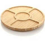 Esmo Home Amberhaus Doğal Bambu Yuvarlak Sunum ve Servis Tabağı Koleksiyonu - Masif Kesme Tahtası ve 5 Bölmeli Döner Çerezlik/kahvaltılık Modelleri (5 Bölmeli, Bambu) - Ahşap