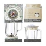 Esmo Home Berghoff Gem Retro 1500 W Masaüstü Blender – 1, 5 L Cam Hazne, Titanyum Bıçak, Bakır Ac Motor | Krem - Ahşap