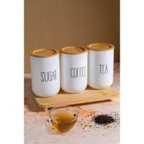 Esmo Home Beyaz Cam Kahve, Şeker ve Çay Saklama Kavanoz Seti Hava Geçirmez (3'lü Set) Baharatlık - Kestane Akaju - Option-1