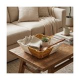 Esmo Home Buffer Kare Dalgalı Çift Renkli Plastik Rattan Sepet, Ekmek ve Meyve Sepeti, 25X25X8 Cm, Yıkanabilir, Iç Içe Geçebilen, 3 Parça - Kestane Akaju - Option-1