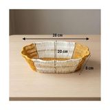 Esmo Home Buffer Oval Çift Renkli Plastik Rattan Sepet, Ekmek ve Meyve Sepeti, Hasır Görünümlü, Yıkanabilir, Mutfak ve Banyo Düzenleyici, 28X20X8 Cm, 3 Parça - Kestane Akaju - Option-1