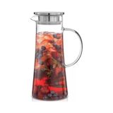 Esmo Home Çelik Kapaklı Borosilikat Cam Sürahi - 1800 ml Isıya Dayanıklı Filtreli Cam Su Sürahisi - 1BW-Beyaz - --