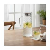 Esmo Home Deconox 1.4 Litre Paslanmaz Çelik Kapaklı Borosilikat Cam Sürahi - Dikey Çizgili (Rölyef) Desenli Isıya Dayanıklı Karaf - 1BW-Beyaz - --