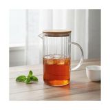 Esmo Home Deconox 1000 ml Bambu Kapaklı Borosilikat Cam Yağlık ve Sürahi - Isıya Dayanıklı Çizgili (Line) Desenli Modern Meşrubat ve Su Karafı (9X17 Cm) - Option-1 - 51R-Turuncu