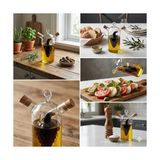 Esmo Home Deconox 2'si 1 Arada Cam Yağlık ve Sirkelik - Iç Içe Geçmeli Çift Hazneli Dekoratif Sosluk - Mantar Kapaklı Zeytinyağı ve Sirke Şişesi (240ML + 60ML) - Ahşap