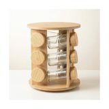 Esmo Home Deconox 360° Döner Standlı 12'li Cam Baharatlık Seti - Yuvarlak ve Kare Seçenekli Bambu Ahşap Kapaklı Baharat Takımı (100 Ml) (Yuvarlak) - Kestane Akaju - Option-1