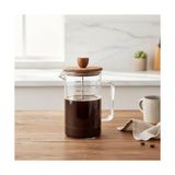Esmo Home Deconox Akasya Ahşap Kapaklı Borosilikat Cam French Press - Ölçü Çizgili Kahve ve Çay Demliği (350ML ve 600ML Boy Seçenekli) (600ML) - Option-1 - 001-Renkli