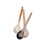 Esmo Home Deconox Bambu Saplı Silikon Delikli Servis Kaşığı, Bambu Uzun Silikon Delikli Servi Kaşığı 27CM 3 Renk Seçenekli (Siyah) - Kestane Akaju - Option-1