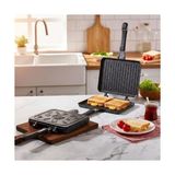 Esmo Home Deconox Çift Taraflı Ocak Üstü Döküm Tost Makinesi, Granit Efektli Yanmaz Yapışmaz Sandviç ve Tost Tavası - Hamburger, Omlet ve Aperatifler Için Ideal | Ergonomik Saplı Kolay Temizlenebilir Grill Tava - Ahşap