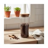 Esmo Home Deconox Doğal Akasya Ahşap Kapaklı Borosilikat Cam Kavanoz - 350 ml Vakumlu Yuvarlak Baharatlık, Çay ve Kahve Saklama Kabı - 0 Siyah - Option-1