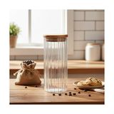 Esmo Home Deconox Linie Serisi Bambu Kapaklı Borosilikat Cam Kavanoz - 350 ml Çizgili Vakumlu Baharatlık, Çay ve Kahve Saklama Kabı - 0 Siyah - Option-1
