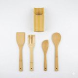 Esmo Home Doğal Bambu 5 Parça Mutfak Servis Seti - Ahşap Spatula, Kaşık, Servis Çatalı ve Tezgah Üstü Kaşıklık Standı - Isıya Dayanıklı, Yapışmaz Tava Dostu Mutfak Gereçleri Seti - 01P-Pembe