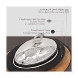 Esmo Home Döküm Oval Döner, Kebap Tabağı Kayın Servis Ahşabı ve Bakır Dövme Formlu Kapak Ölçü 28X20CM. - Option-1 - 51R-Turuncu