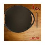 Esmo Home Döküm Saç Kavurma Tavası, Metal Kulplu ve Ahşap Altlıklı, 28CM, Siyah - Option-1 - --