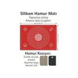 Esmo Home Hamur Açma Matı 50X40 cm ve Plastik Kesme Kazıma Aparatı – Silikon Kaymaz Mat + Çok Amaçlı Mutfak Kazıyıcı Seti (Mavi) - 001-Renkli