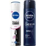 Esmo Home Kadın Sprey Deodorant & Invisible Clear 150 ml + Men Erkek Sprey Deodorant Deep Dimension Darkwood 150ML - Option-1