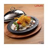 Esmo Home Lava, Oval Servis Tepsisi, Dökme Demirden, Kapaklı ve Ahşap Kaplamalı, 32 x 23 cm - Kestane Akaju - Option-1
