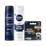 Esmo Home Men Erkek Sprey Deodorant Deep Dimension Darkwood 150ML + Tıraş Köpüğü 200 ml + Bıc Hybrid 5 4'lü Yedek Tıraş Bıçağı Kartuşu (5 Bıçak) - Option-1