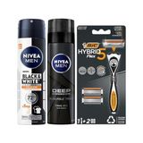 Esmo Home Men Erkek Sprey Deodorant & Invisible 72 Saat Anti-Perspirant Koruma 150ML + Tıraş Jeli Deep Dimension 200ML + Bıc Hybrid 5 Erkek Tıraş Bıçağı 1 Sap ve 2 Yedek Başlık (5 Bıçak) - Option-1
