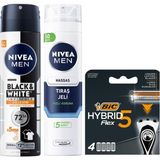 Esmo Home Men Erkek Sprey Deodorant & Invisible Güçlü Etki 72 Saat Anti-Perspirant Koruma 150ML + Tıraş Jeli 200 ml + Bıc Hybrid 5 4'lü Yedek Tıraş Bıçağı Kartuşu (5 Bıçak) - Option-1