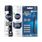 Esmo Home Men Erkek Sprey Deodorant & Invisible Original 150ML + Tıraş Köpüğü 200 ml + Bıc Hybrid 3 Erkek Tıraş Bıçağı 1 Sap ve 4 Yedek Başlık (3 Bıçak) - Option-1