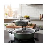 Esmo Home Papilla Buzz 26 cm Karnıyarık ve Pilav Tenceresi - Yeşil Siyah Granit Efektli Yanmaz Yapışmaz Cam Kapaklı Sığ Tencere - (No Color) - Option-1