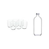 Esmo Home Paşabahçe Iconic Cam Su Bardağı, 6 Parça, 280 cc + Alüminyum Kapaklı Cam Şişe, Şeffaf, 1 Litre - Option-1 - 0 - Siyah