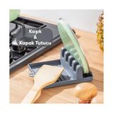 Esmo Home Porsima Org-85 Kaşık ve Kapak Tutucu - Kapak Standı Kaşık Kepçe Altlığı Düzenleyici Organizer - Antrasit - Kestane Akaju - Option-1