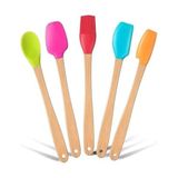 Esmo Home Promosyonca Silikon Spatula ve Fırça Seti, 5 Parça, Karışık Renkli, Bambu Saplı - Kestane Akaju - Option-1