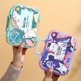 Esmo Home Renkli Kedi Desenli Beslenme Kutusu - 700 ml 2 Bölmeli Taşıma Kulplu Çocuk Beslenme Kabı Pp (Mavi) - Kestane Akaju - Option-1