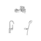 Esmo Home Root Round Döner Borulu Lavabo Bataryası + Banyo Bataryası + Snow El Duşu Takımı Seti - 1 lt