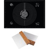 Esmo Home Siyah 45X65 cm Silikon Hamur Açma Matı ve Paslanmaz Çelik Ahşap Saplı Kesici Kazıyıcı Spatula - Kestane Akaju - Option-1