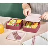 Esmo Home Smart Bölmeli 2 Katlı Çatal Kaşıklı Pembe Beslenme Kabı Kare - Mürdüm - 1/100 Toz Ceviz